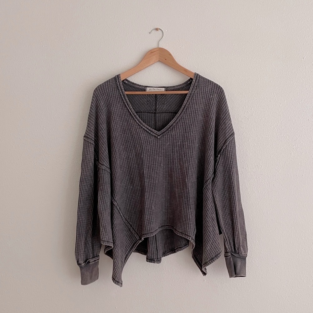 Free People Coraline Thermal Top We The Free Vneck Waffle Washed Look Top